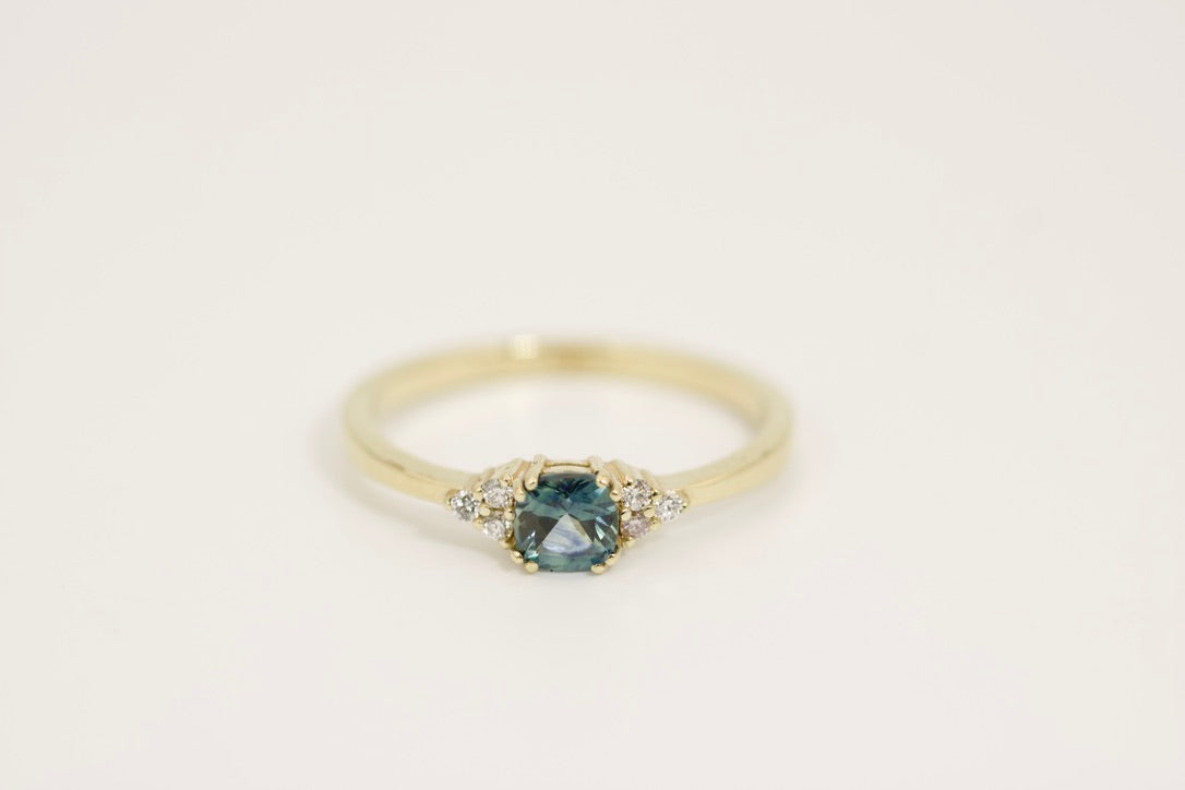 Eva Ring - Montana Sapphire Gold Ring with Accent Diamonds