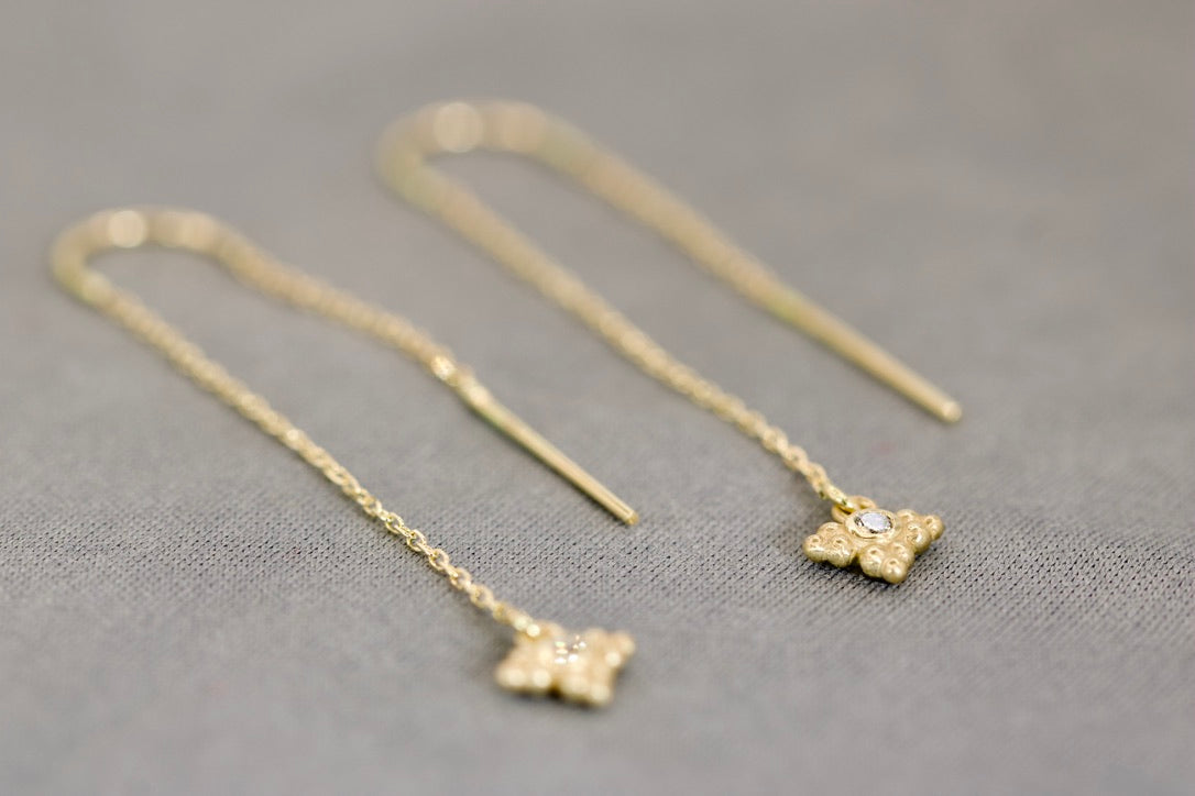 Diamond Chain Dangle Earrings - Three Granules