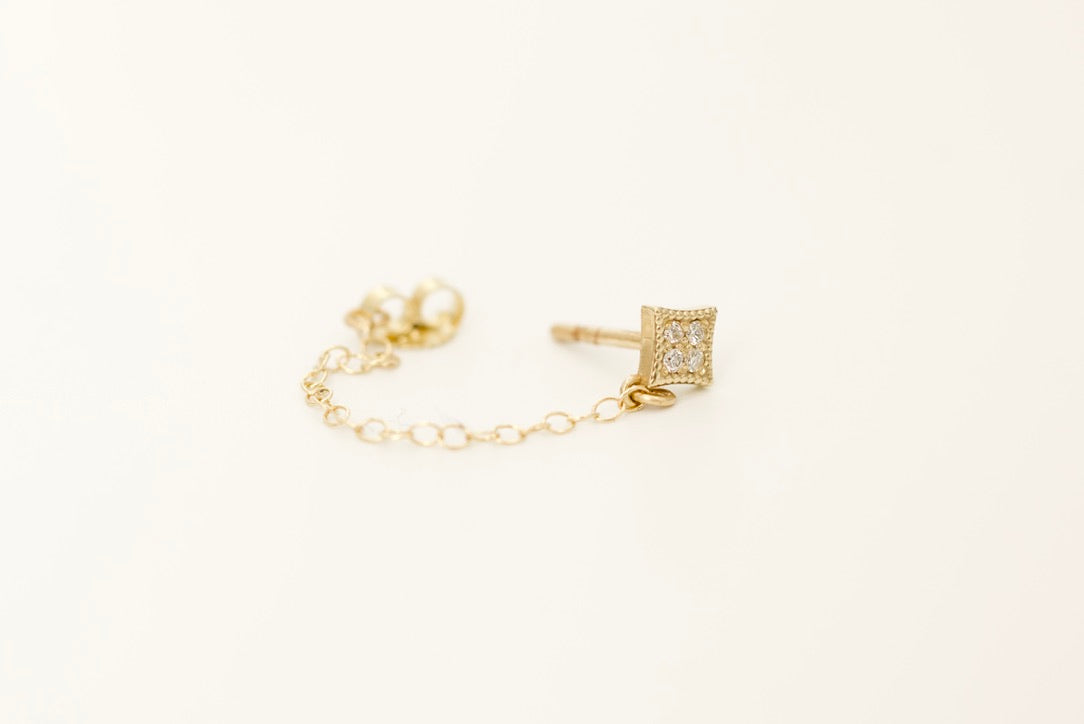 Square Diamond Stud with Chain