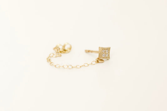 Square Diamond Stud with Chain