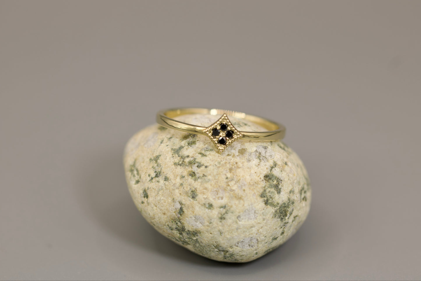 Hanna Ring - Dainty Gold and Black Diamond Ring